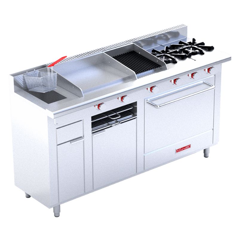 Estufa Múltiple a Gas 2 Quemadores, Plancha, Asador, Gratinador, Freidora Coriat MULTIPLE TURBO PETIT DE PISO