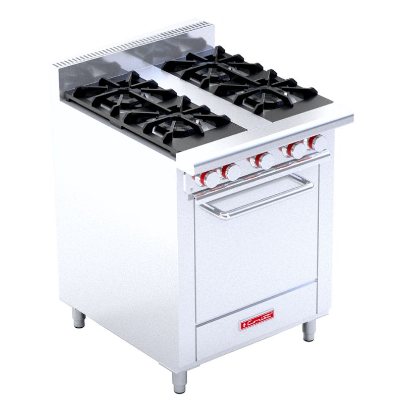 Estufa a Gas 4 Quemadores Abiertos Octagonales, 2 Parrillas Superiores, Horno Mediano Coriat EC-4-HM MASTER DE PISO