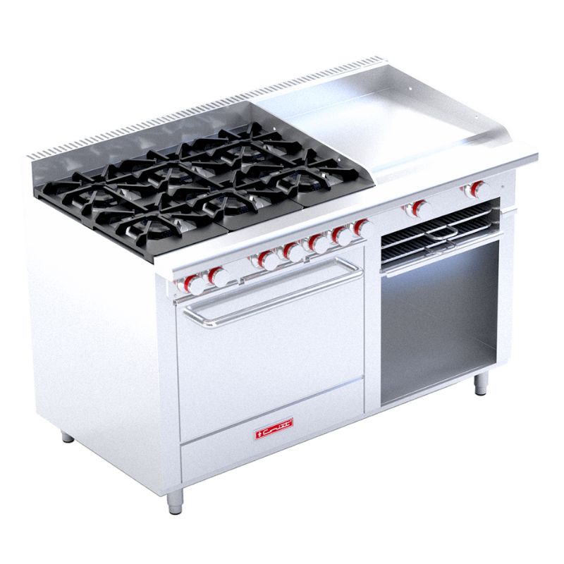 Estufa a Gas 6 Quemadores Octagonales, Plancha, Gratinador, Horno Grande Coriat EC-6-H-GRILL MASTER DE PISO