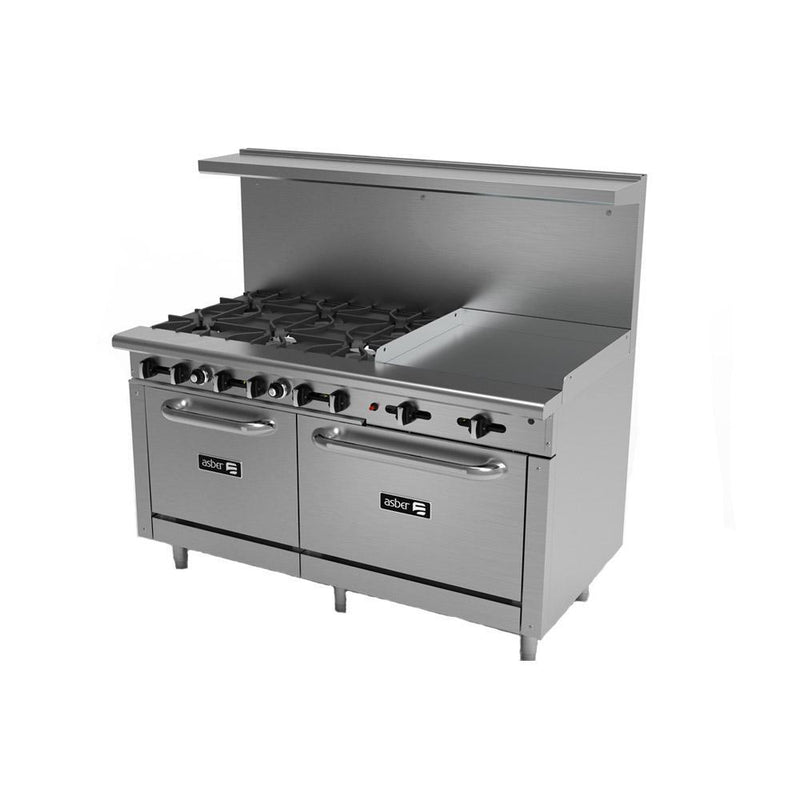 ASBER AEMR-2-G24-B6-60-H Estufa 6 Fuegos Abiertos + Plancha 24"+ 2 Hornos 24" y 36" Envío por Cobrar Estufas / Mixtos / Con y sin Horno ASBER