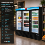 Refrigerador Vertical Vinil Negro 3 Puertas Cristal 72 Pies Asber ARMD-72 HC