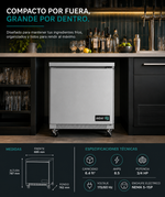 Mesa Congelador Bajo Barra 1 Puerta Acero Inox 6.9 Pies Asber AUTF-27 HC
