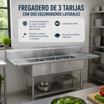 Fregadero 3 Tarjas Con Dos Escurrideros Laterales King F3T-1