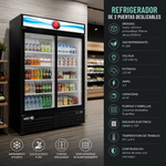 Refrigerador Vertical Vinil Negro 2 Puertas Cristal Deslizables 47 Pies Asber ARMD-47-SD HC
