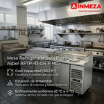 Mesa Refrigerada Para Pizzas Premium 1 Puerta 4 Cajones Acero Inox 30.2 Pies Asber APTP-93-D4 P HC