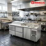 Mesa Refrigerada Para Pizzas Premium 1 Puerta 4 Cajones Acero Inox 30.2 Pies Asber APTP-93-D4 P HC