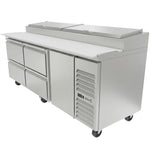Mesa Refrigerada Para Pizzas Premium 1 Puerta 4 Cajones Acero Inox 30.2 Pies Asber APTP-93-D4 P HC