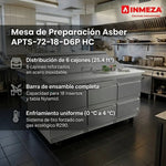 Mesa Refrigerada Para Preparación Ensaladas Premium 6 Cajones Acero Inox 25.4 Pies Asber APTS-72-18-D6 P HC