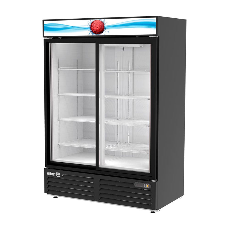 Refrigerador Vertical Vinil Negro 2 Puertas Cristal Deslizables 47 Pies Asber ARMD-47-SD HC