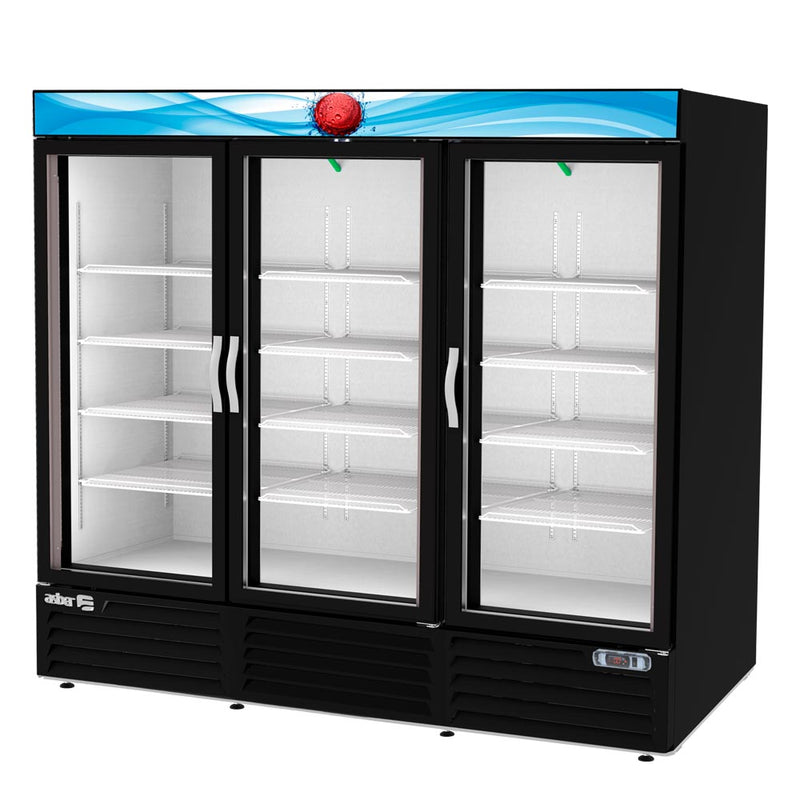 Refrigerador Vertical Vinil Negro 3 Puertas Cristal 72 Pies Asber ARMD-72 HC