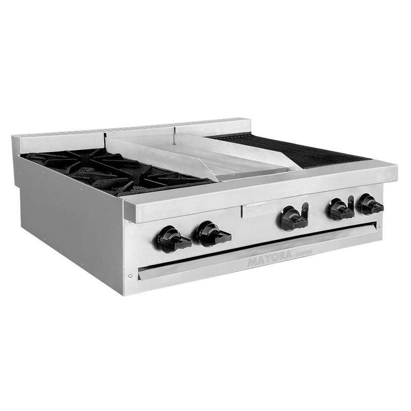 Mayora EM3/1Q+1P+1A Estufa Modular Triple 1 Sección de Quemadores, 1 Sección de Plancha, 1 Sección de Asador