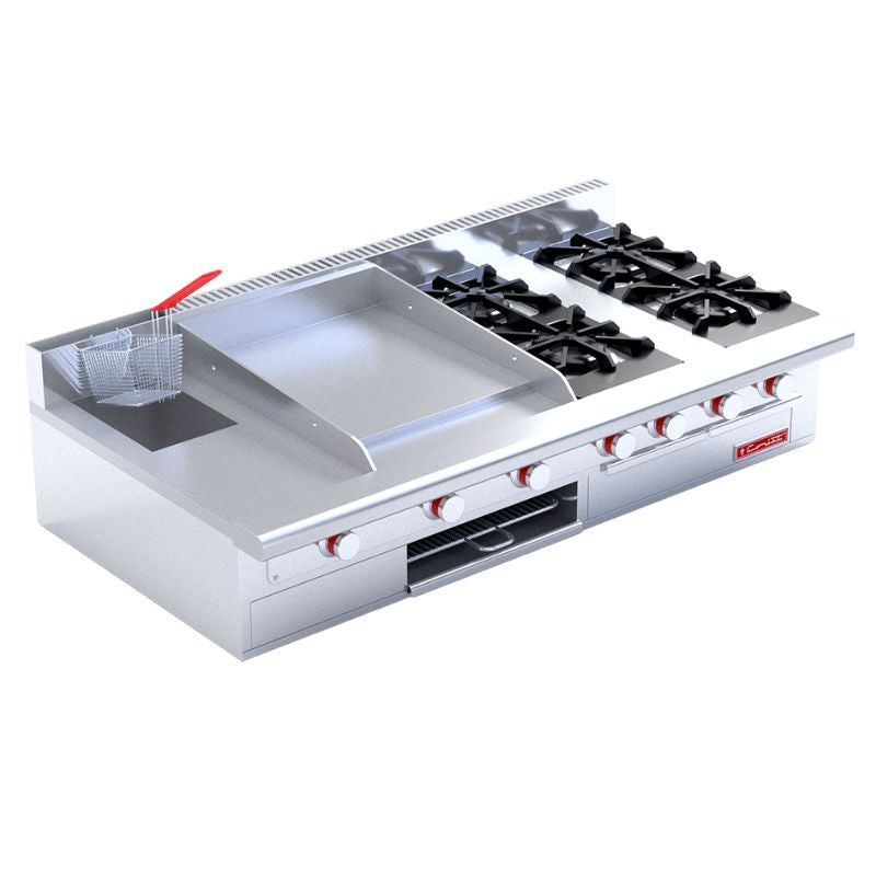 CORIAT MULTICHEF DE MESA MASTER PREMIUM Estufa a gas, con 4 quemadores, 1 plancha, 1 gratinador y 1 freidora 3 lt. 18010311