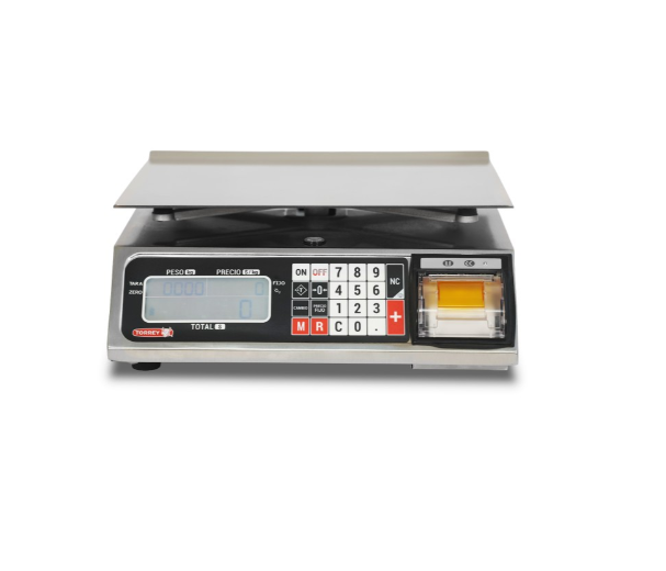 Bascula Digital con Impresión de Tickets, Función de Caja Registradora, Acero Inox 40kg Torrey PCR40-TK