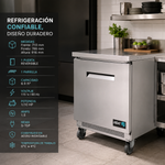 Mesa Refrigerada Bajo Mostrador 1 Puerta Acero Inox 6.9 Pies Asber AUTR-27 HC