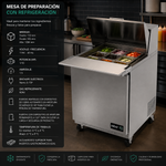 Mesa Refrigerada Para Preparación 1 Puerta Acero Inox 6.9 Pies Asber APTM-27-12 HC