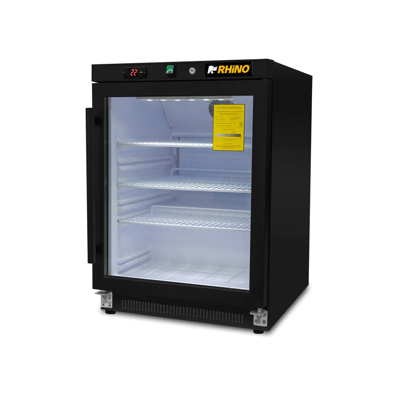 Refrigerador Vertical Negro Puerta de Cristal 4 Pies Rhino REVEAB-4C