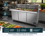 Mesa Refrigerada Para Preparación 3 Puertas Acero Inox 20.6 Pies Asber APTM-72-30 HC